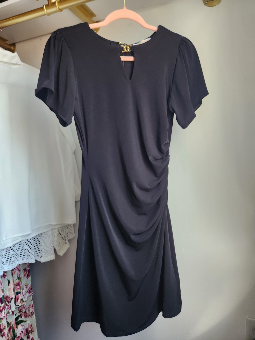 Michael Kors Black Draped Flutter Sleeve Cinched Women’s Dress